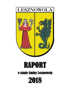Herb gminy i czarny napis Raport o stanie Gminy za 2018 rok